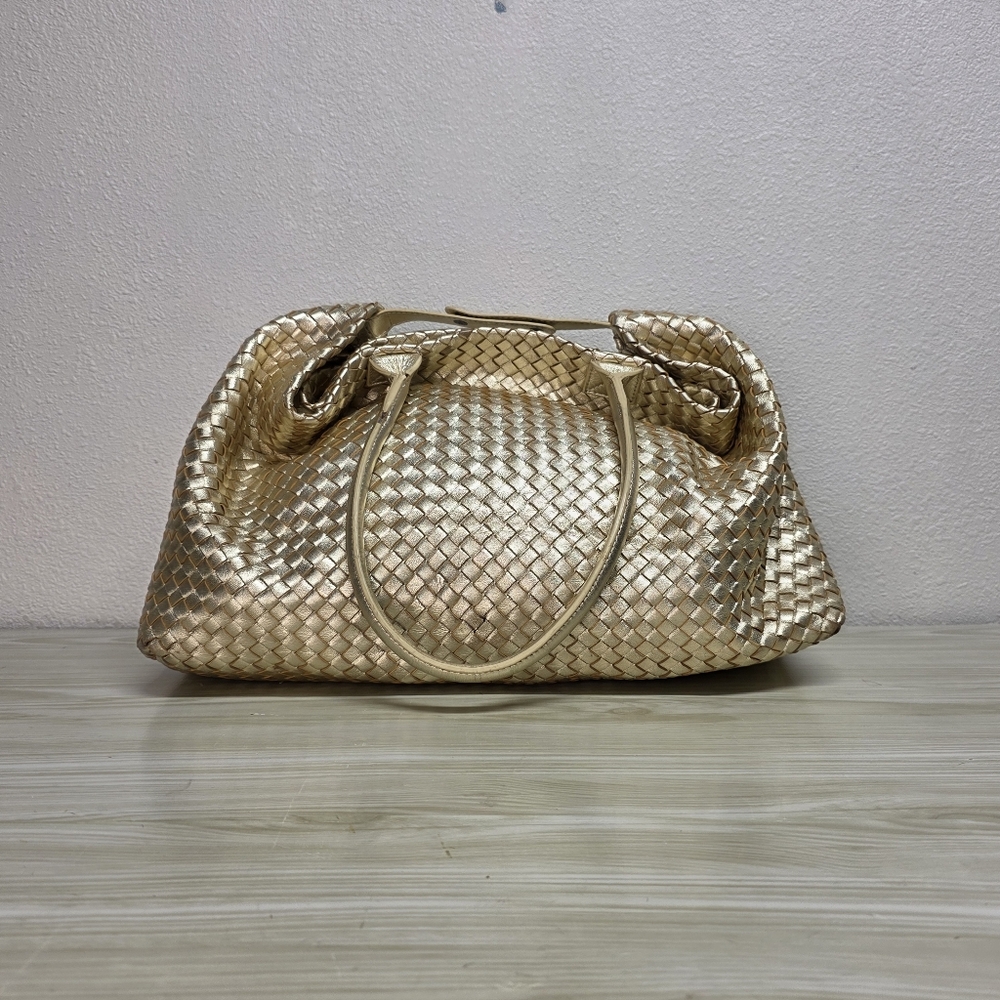 Cochni Italian Leather Goldtone XL Weave Tote Shoulder Bag - Picture 3 of 13